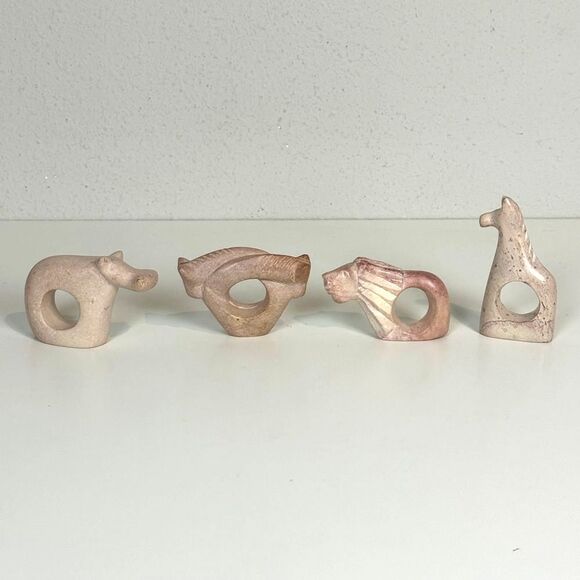 4 Soapstone Jungle Animal Napkin Rings - Picture 1 of 7